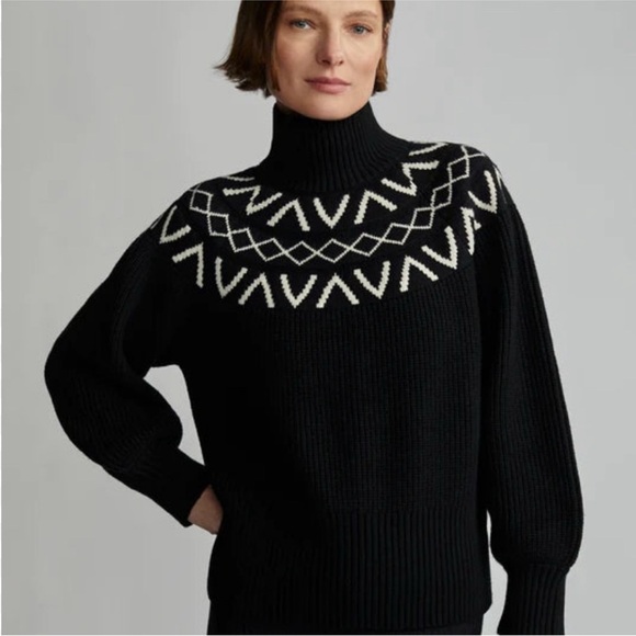 Varley Sweaters - Varley Marcie Fair Isle Yoke Knit Alpine Sweater Women’s Small Black White